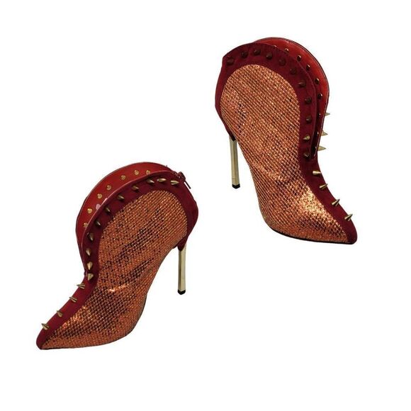 Wild Rose Alegro1 Vegan Whimsical Cosplay Red Metallic Gold Spiked Stiletto Boot - Picture 1 of 9